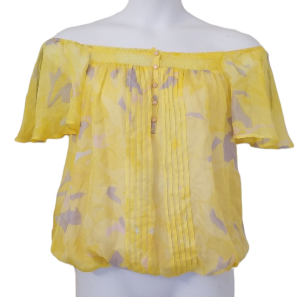 Ya Da Yada Top Blouse Size M Yellow Floral 100% Silk